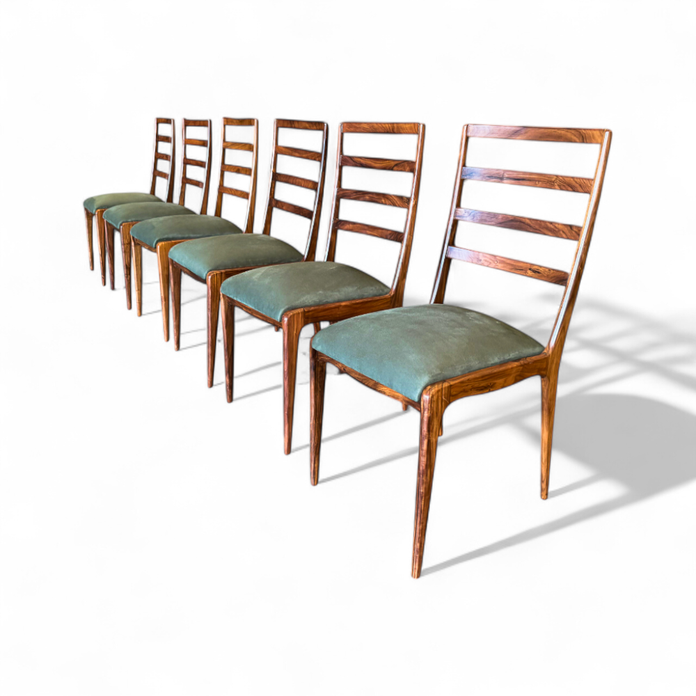 Set of 6 Dining Chairs in Caviuna Hardwood & Suede, Angelini, 1950s - Lot 562