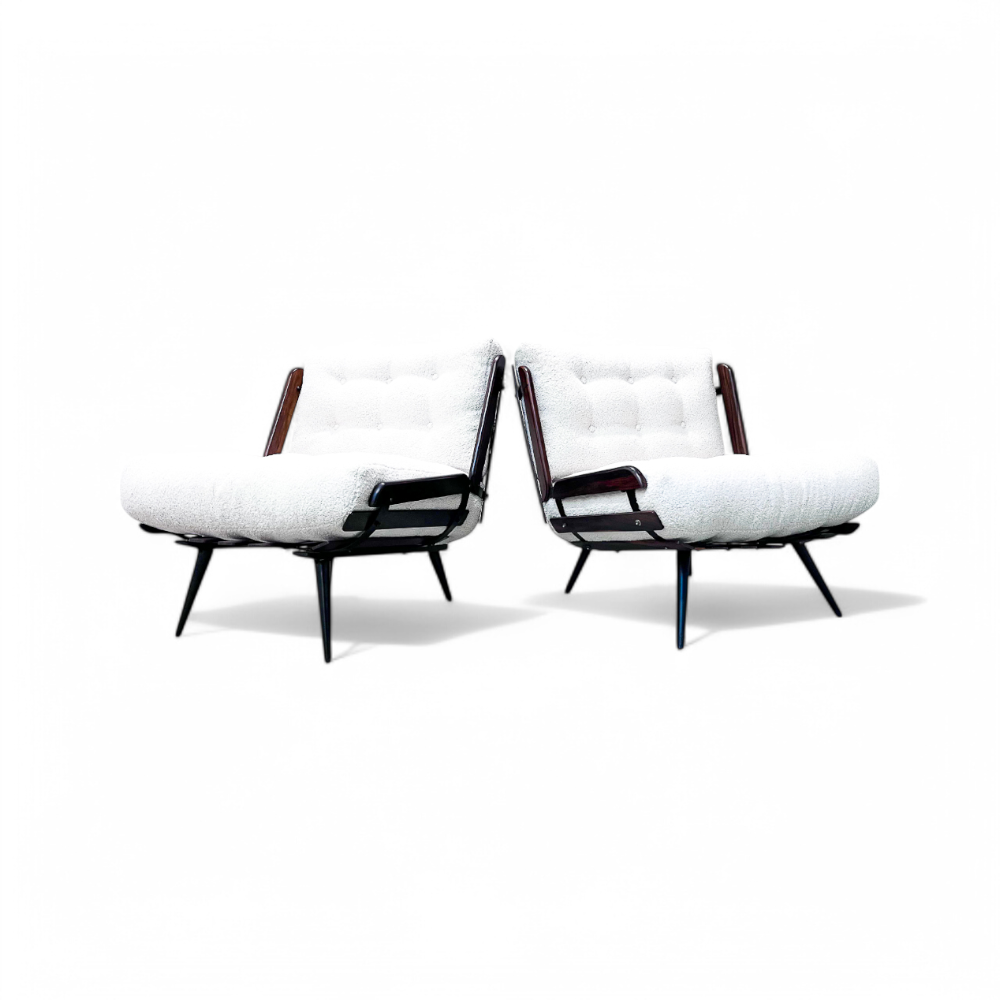 Armchairs in Rosewood & Boucle, by Martin Eisler for Forma, 1950s - Lot 238-239