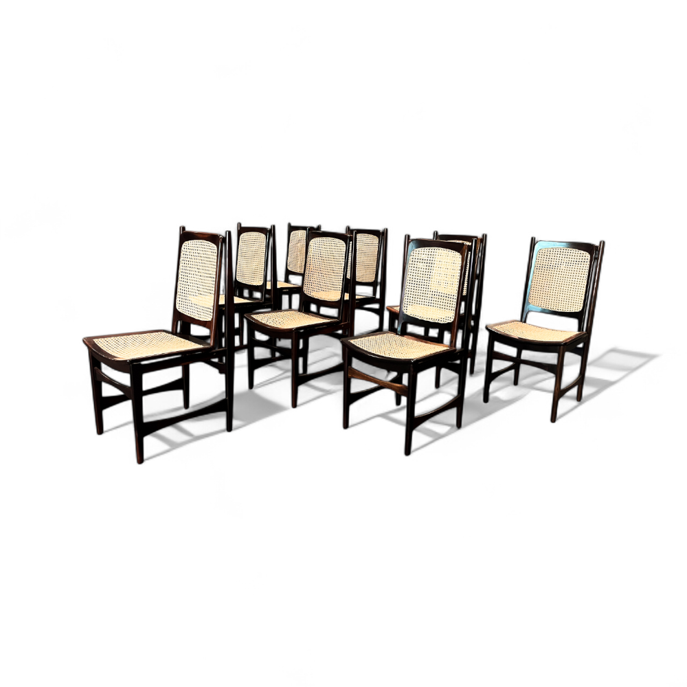 Set of 14 Chairs in Rosewood & Cane, Alexandre Rapoport, 1960s - Lot 563-748