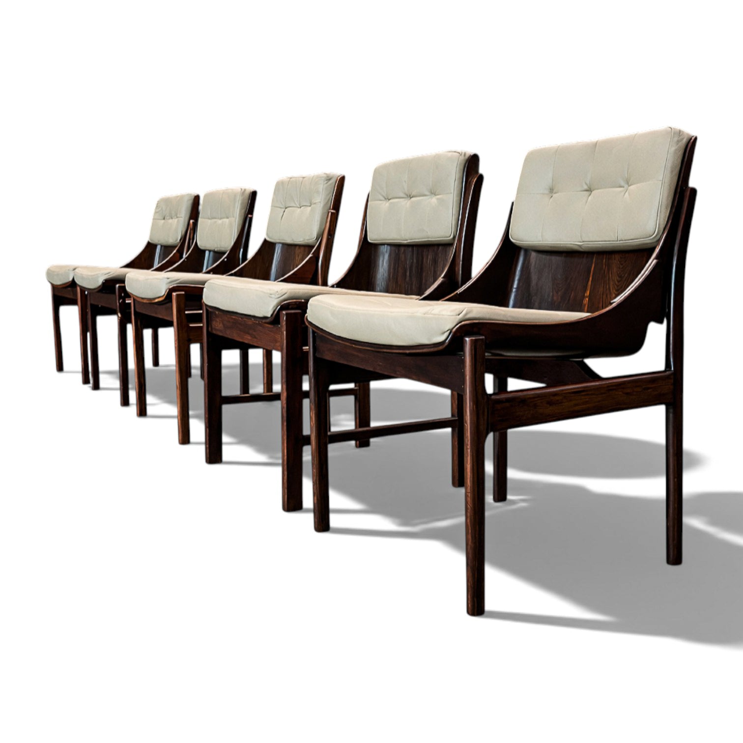 Brazilian Modern Set of Five Rosewood & Leather Dining Chairs