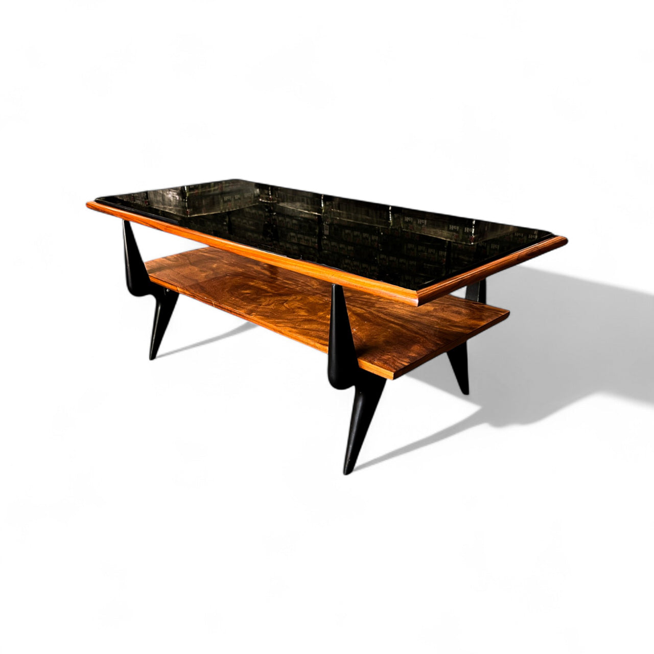 Coffee Table in Caviuna wood & Opaque Glass, Fratte, 1950s - Lot 838