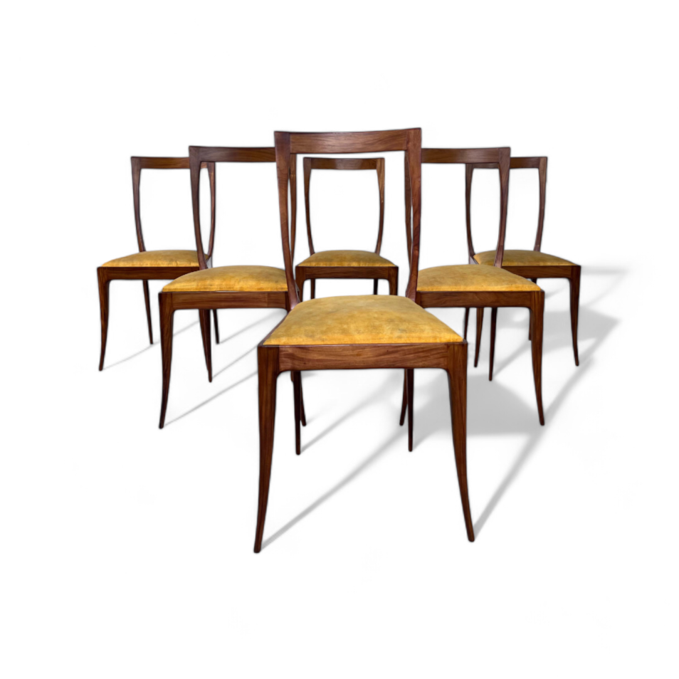 Set of 6 Dining Chairs in Hardwood & Fabric by Giuseppe Scapinelli, c. 1950 - Lot 681