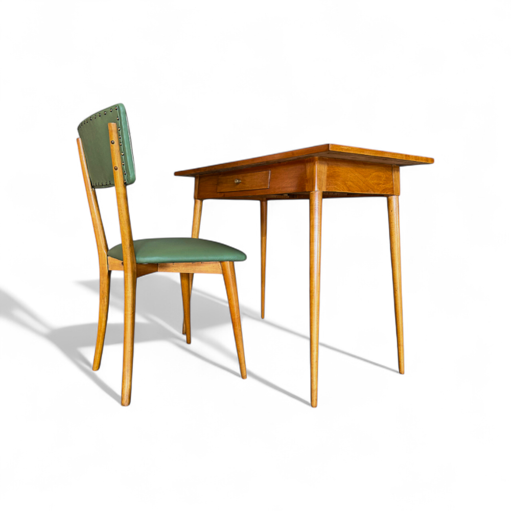 Console with Drawer and Chair in Hardwood, Unknown, 1950s - Lot 732A