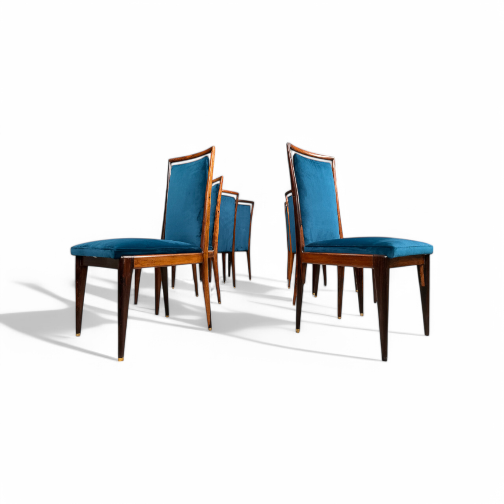 Set of 8 Dining Chairs in Rosewood & Fabric, Giuseppe Scapinelli, 1950s - Lot 366