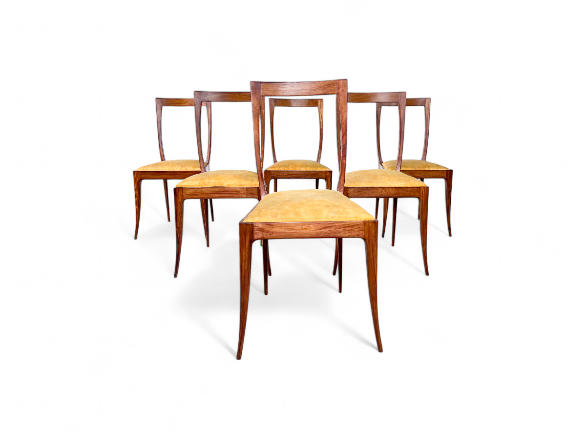 Set of 6 Dining Chairs in Caviuna & Fabric, Giuseppe Scapinelli, 1950s - Lot 681