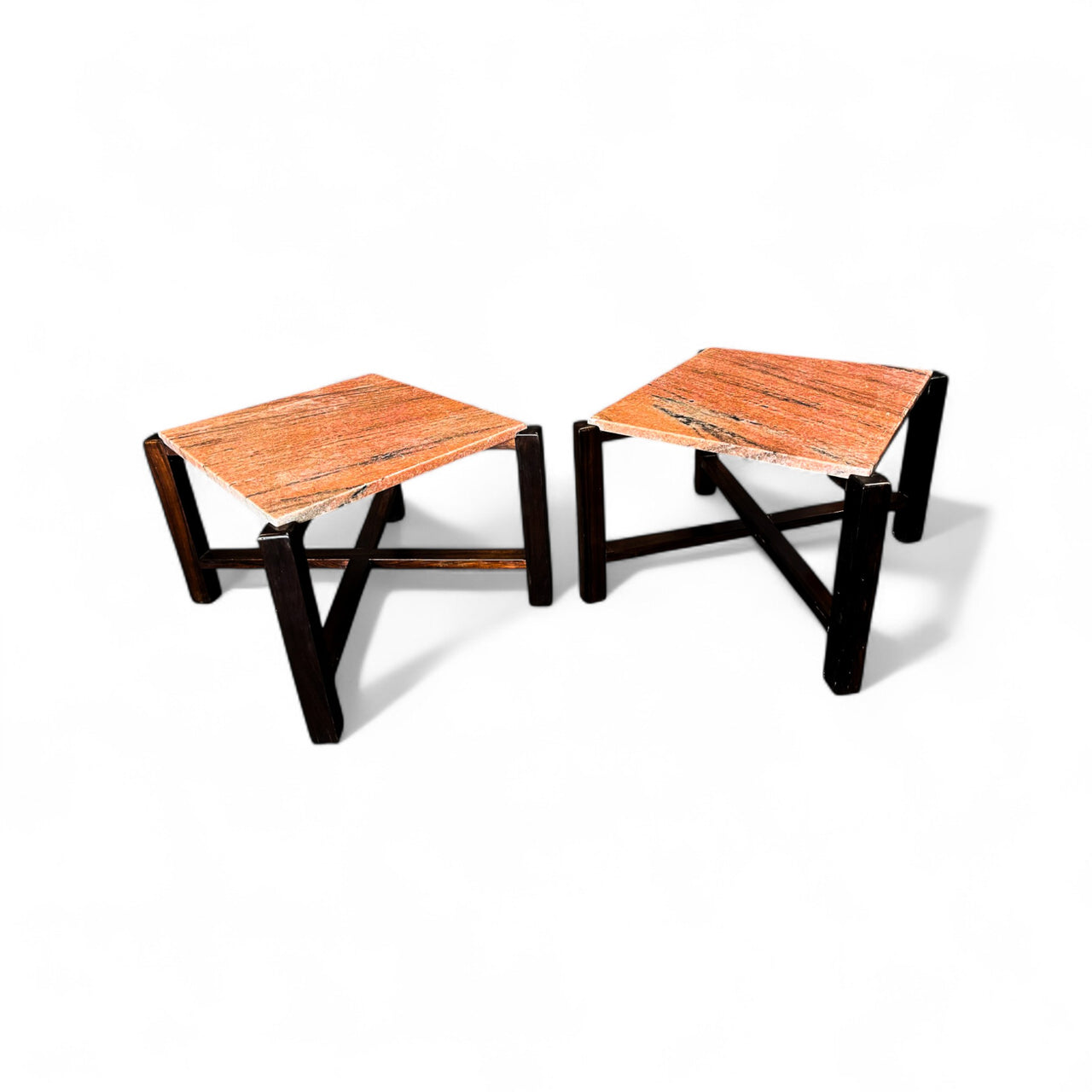 Side tables in Rosewood & Pink Granite, Unknown, 1960s - Lot 675