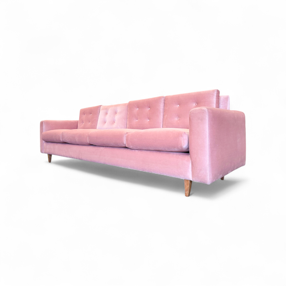 “Rectangular” Sofa in Hardwood & Pink Velvet, Joaquim Tenreiro, 1950s - Lot 501
