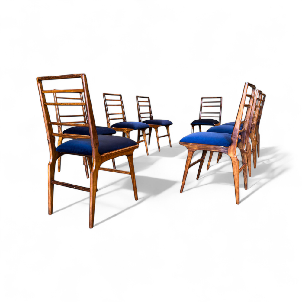 Set of Eight Dining Chairs in Caviuna Wood & Fabric, Giuseppe Scapinelli, 1950s - Lot 685
