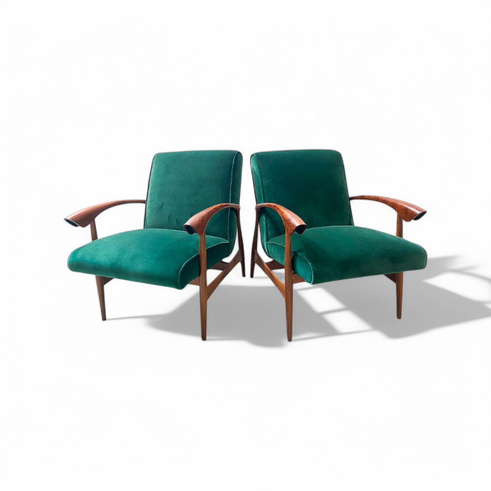 Armchairs in Hardwood & Green Velvet, Liceu De Artes, 1960s - Lot 513