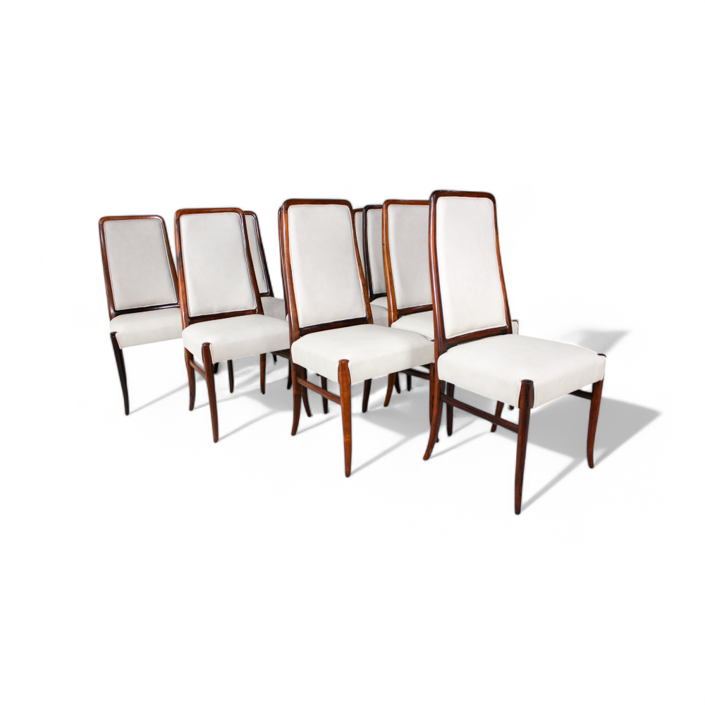 Set of 10 Dining Chairs in Rosewood & Leather, Joaquim Tenreiro, 1960s - Lot 199