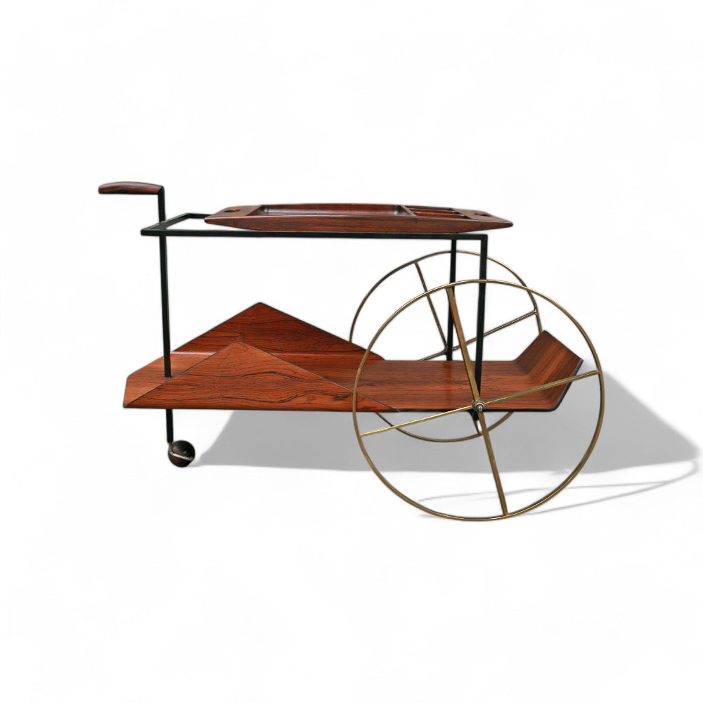 “Carrinho de Cha” Bar Cart in Rosewood, Iron, & Brass, Jorge Zalszupin, 1950s - Lot 392