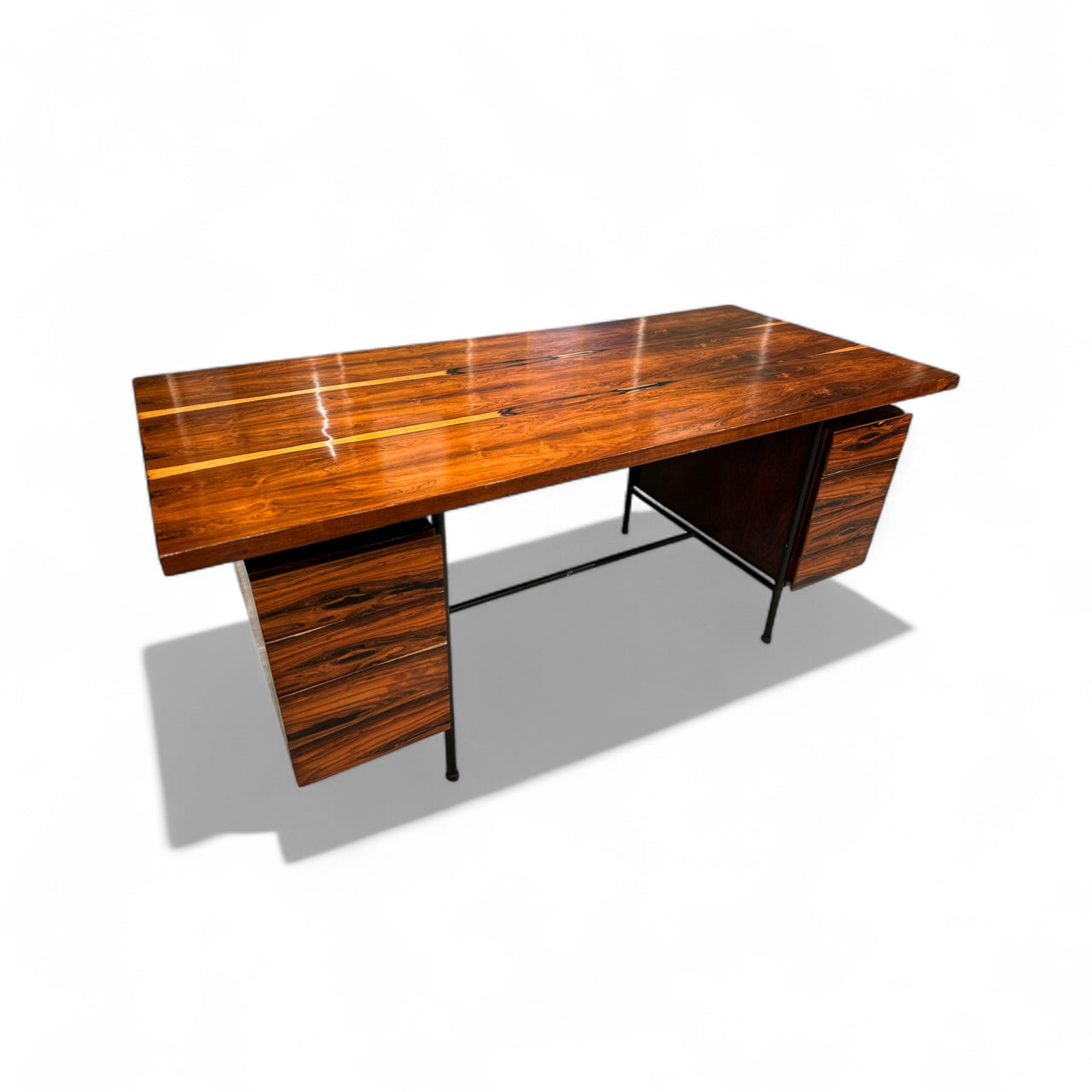 Desk with 6 drawers in Rosewood & Iron, Geraldo de Barros, 1950s - Lot 460A