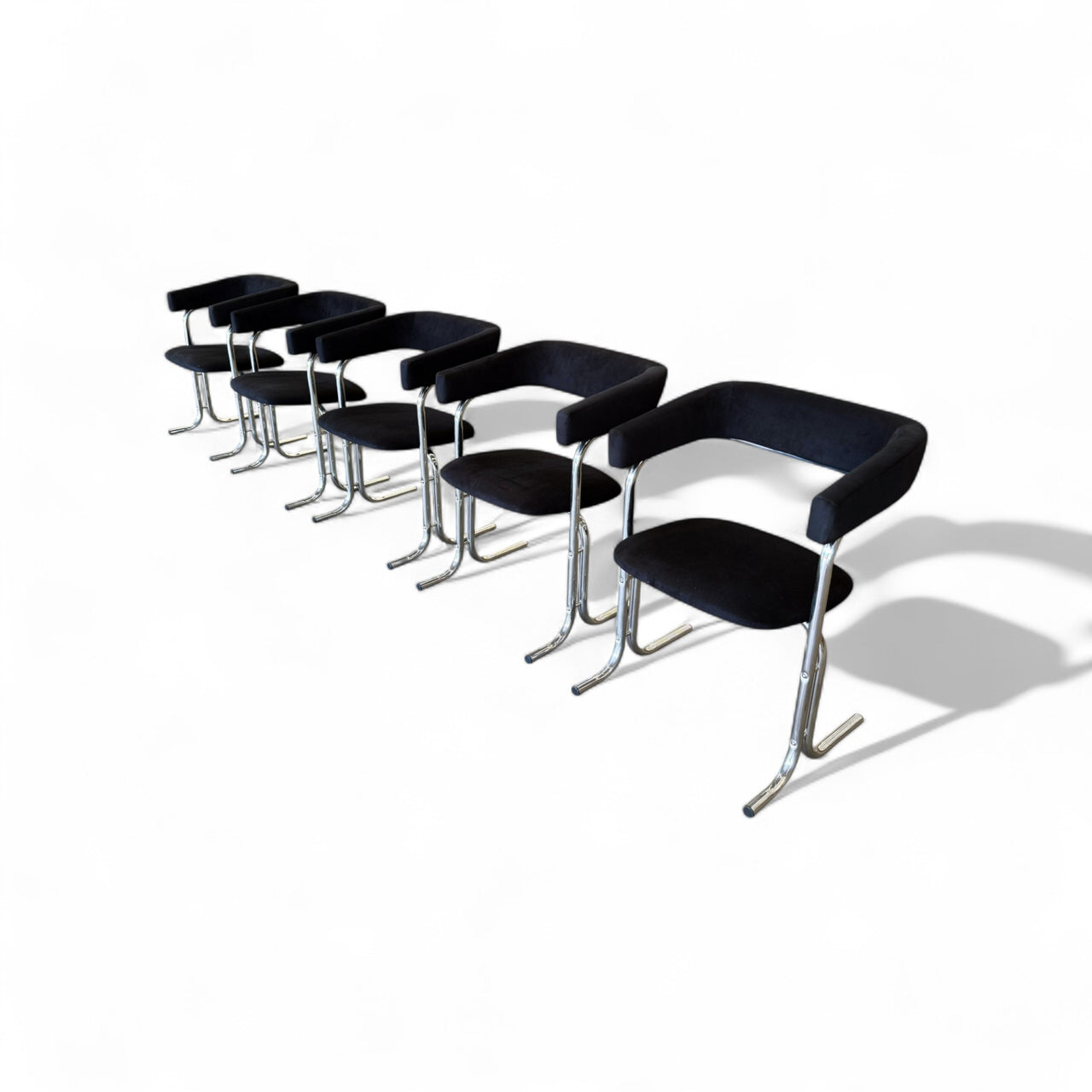 Set of Five Armchairs in Chrome and Black Fabric, Pozza Moveis, 1960s - Lot 165A