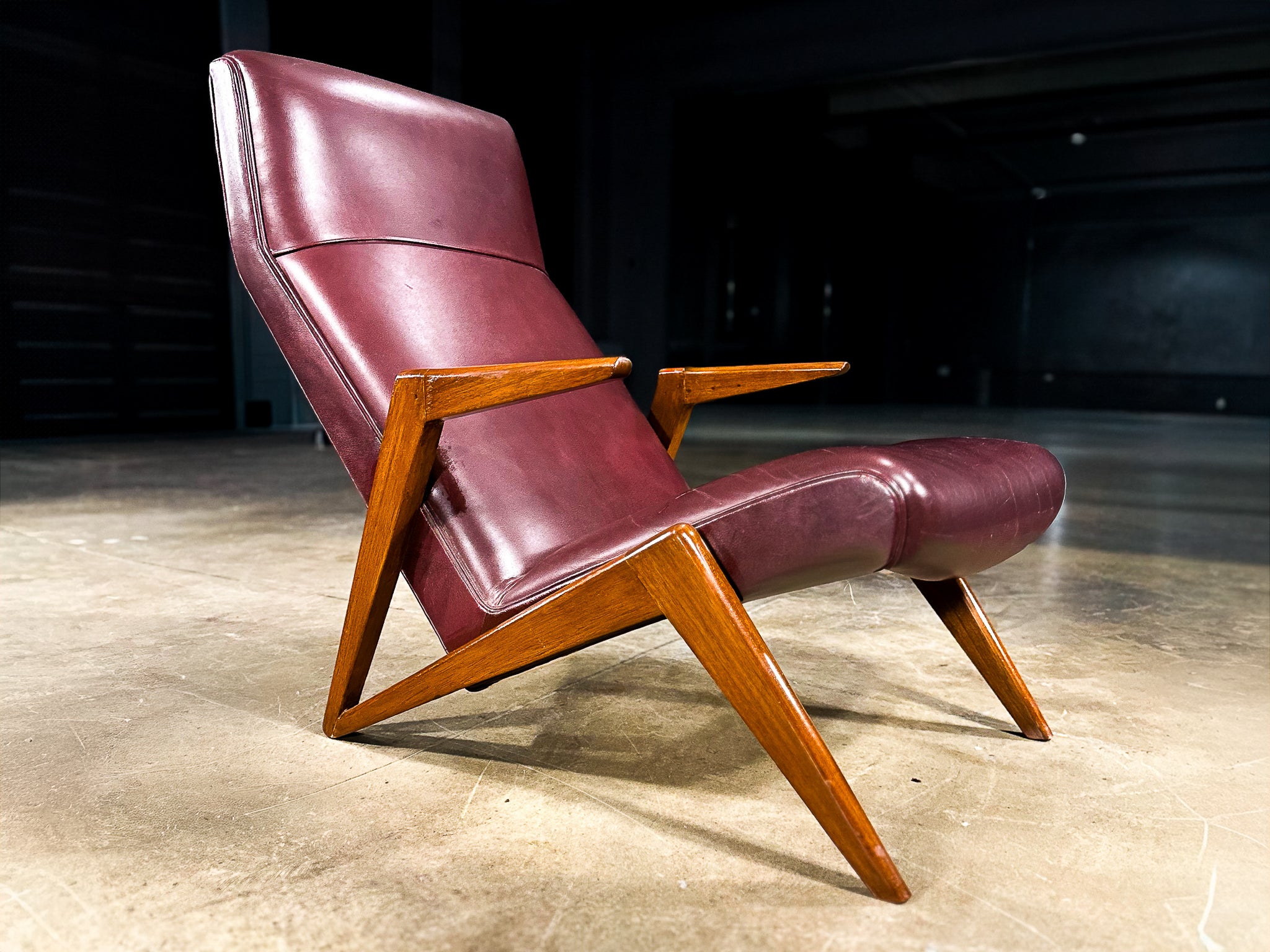 Brazilian Modern Hardwood and Leatherette Armchair, Attributed to