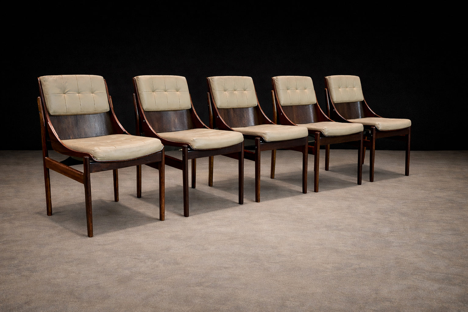 Brazilian Modern Set of Five Rosewood & Leather Dining Chairs