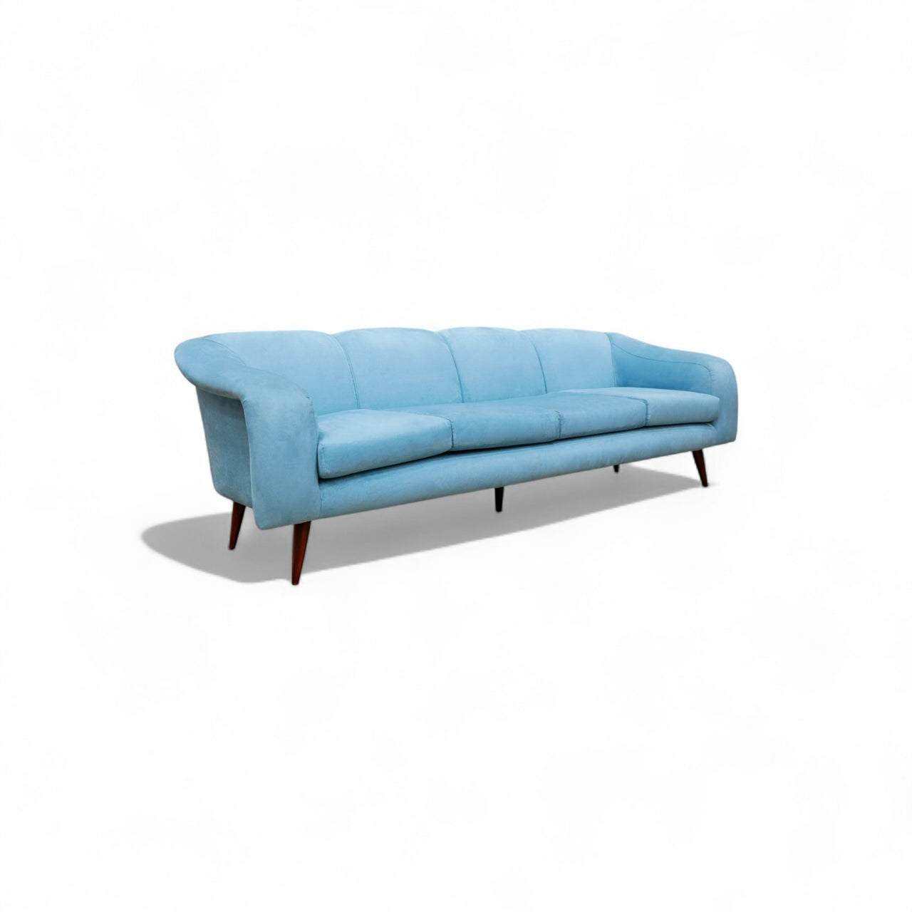 “Curva” Sofa in Hardwood and Light Blue Fabric, Joaquim Tenreiro, 1950s - Lot 380A