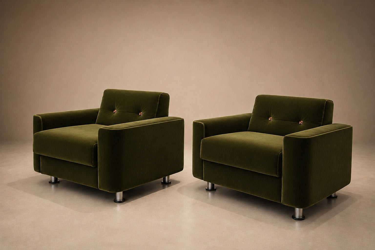 Pair of “Pullman” Armchairs in Dark Olive Velvet, Jorge Zalszupin