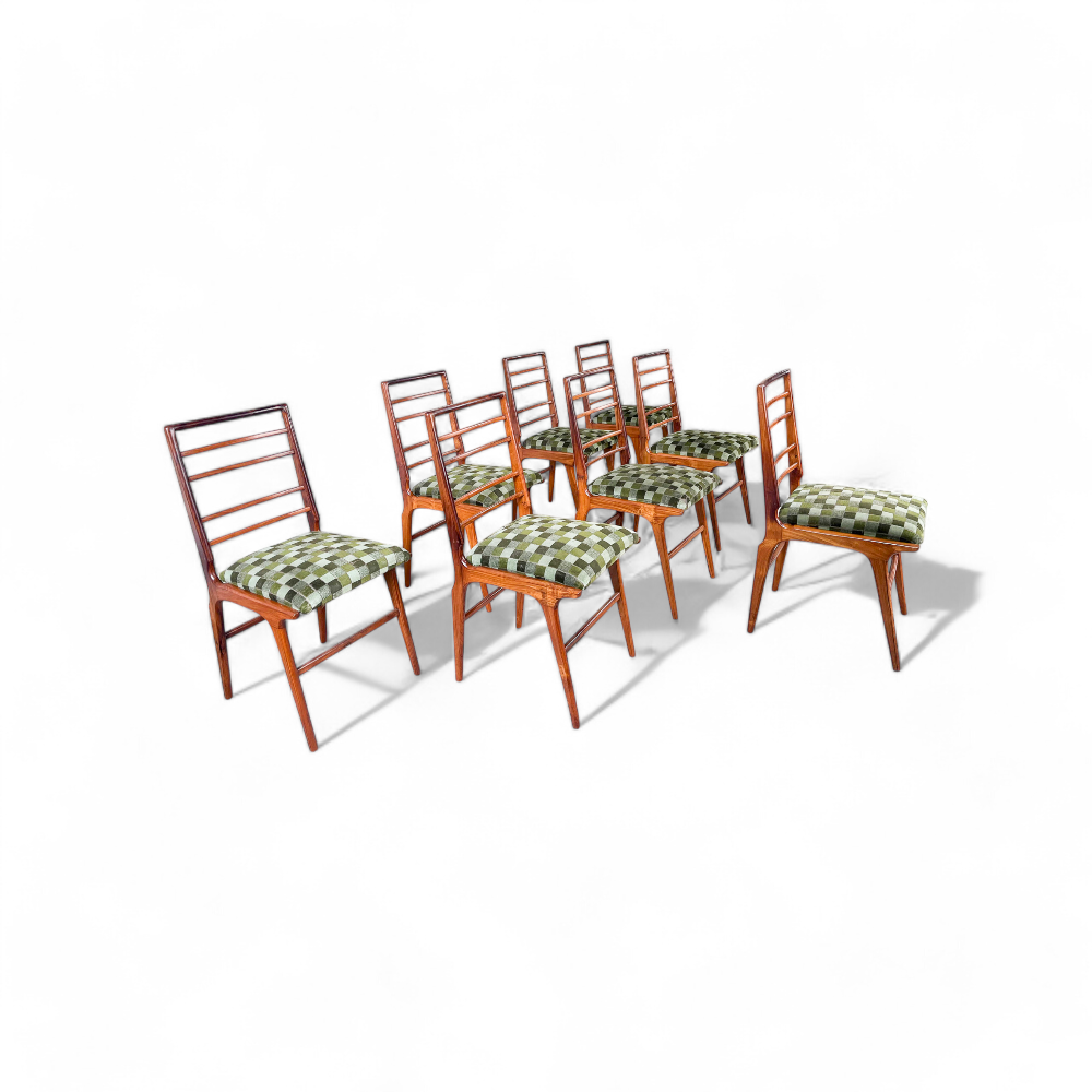 Set of Eight Dining Chairs in Caviuna Wood & Fabric, Giuseppe Scapinelli, 1950s - Lot 685