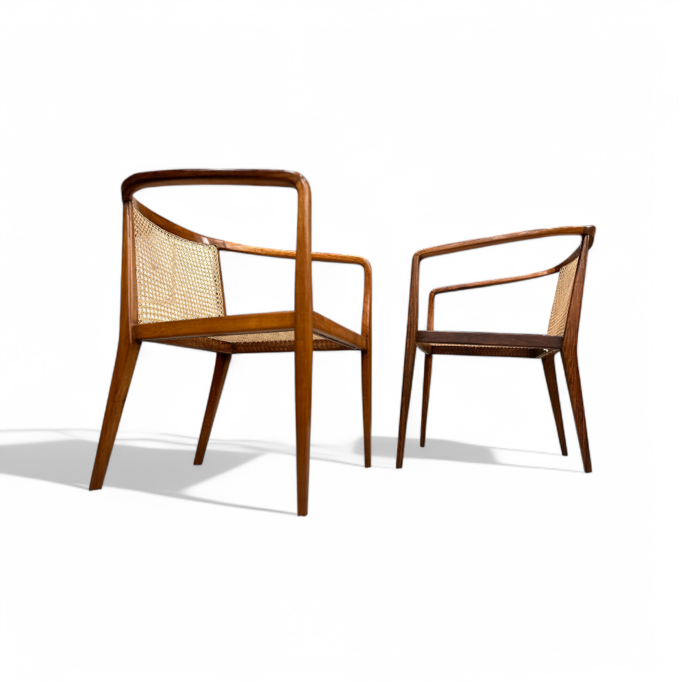 Pair of Armchairs in Caviuna wood & Cane, John Graz 1950s - Lot 244