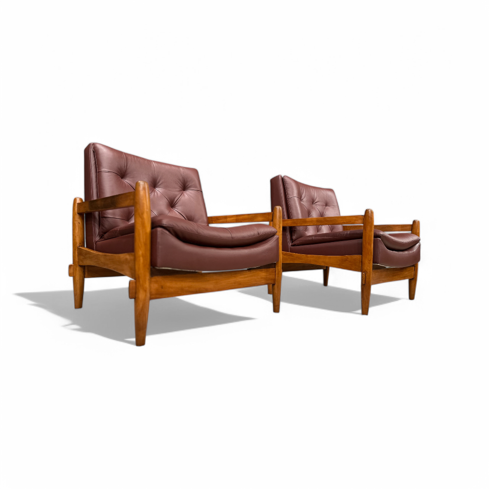 Pair of Armchairs in Hardwood & Leather, Cimo, 1960s - Lot 55