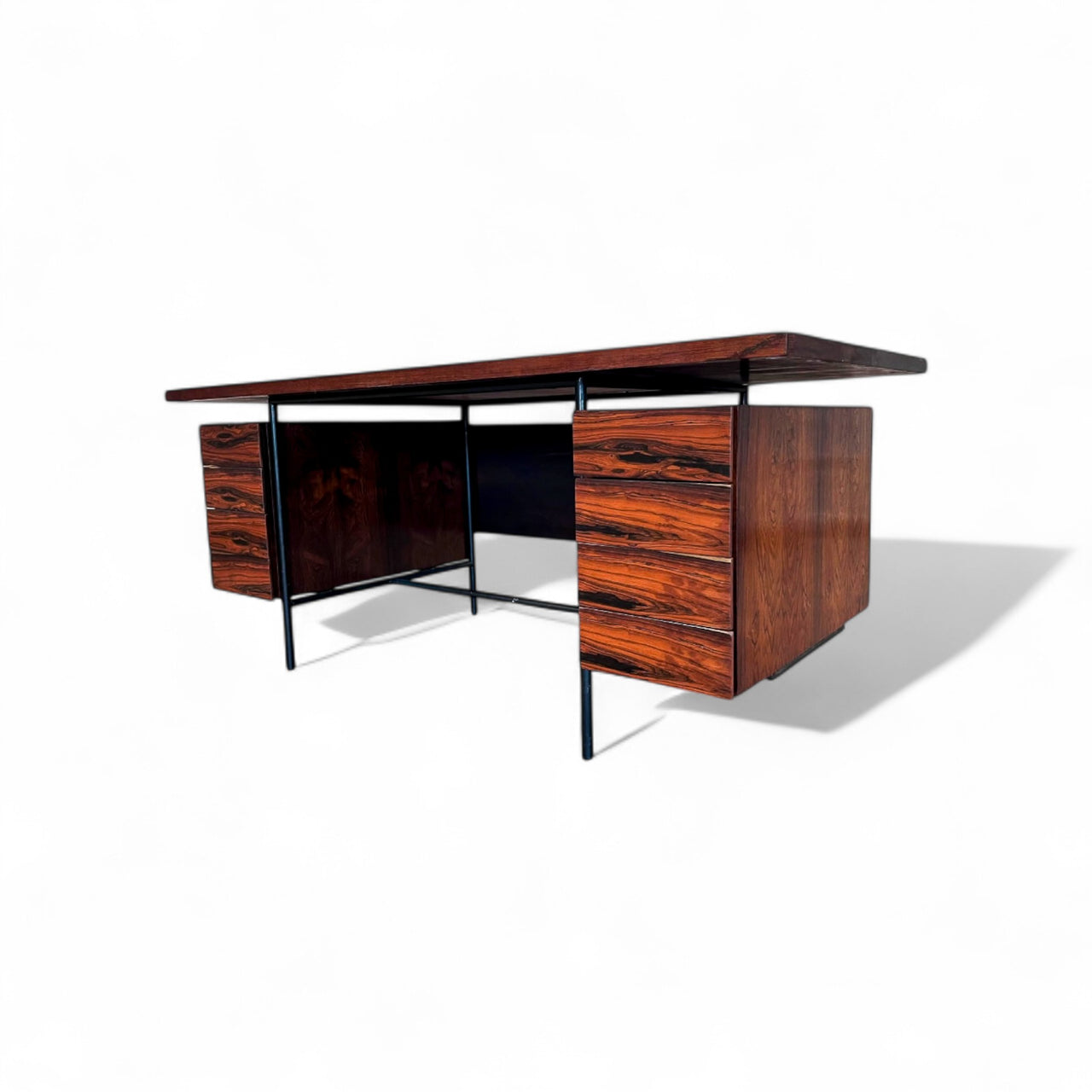 Desk with 6 drawers in Rosewood & Iron, Geraldo de Barros, 1950s - Lot 460A