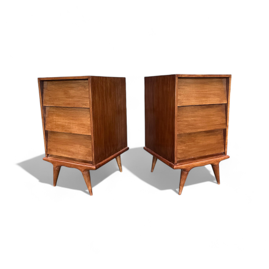 Night Stands or Side Tables with drawers in Plywood and Ivory Wood veneer, Unknown, 1950s - Lot 727