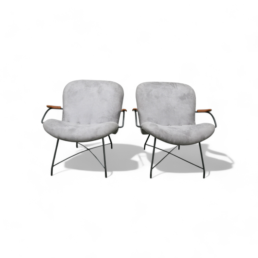 Pair of Armchairs Gray Fabric, Rosewood, & Metal, Carlo Hauner, 1950s - Lot 184