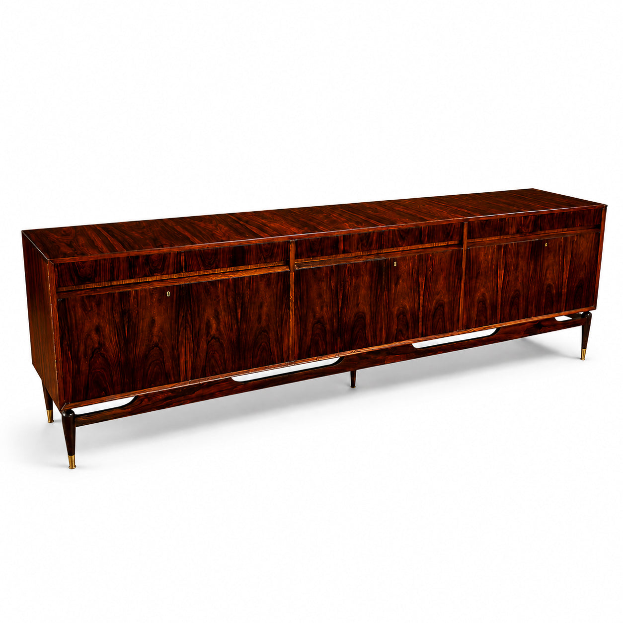 Giuseppe Scapinelli Rosewood Credenza with Brass Sabots, Brazilian