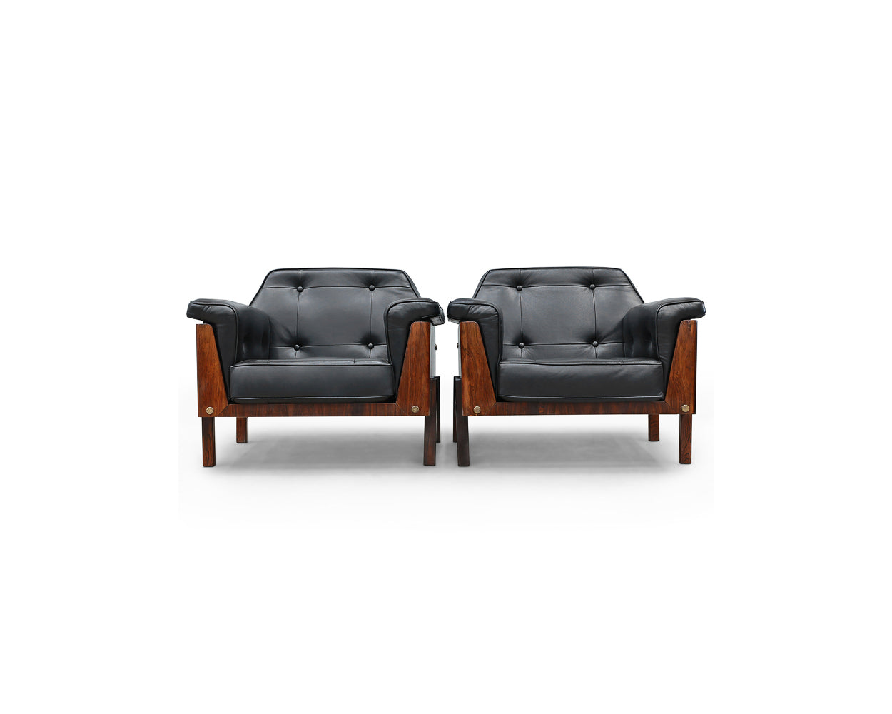 Pair of Armchairs in Rosewood & Black Leather by Bertomeu, 1960s - Lot 684