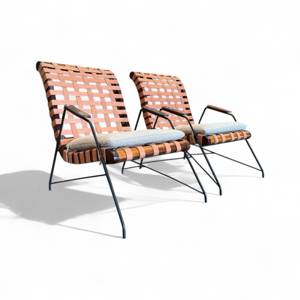 Pair of Armchairs in Rosewood, Metal & Fabric, Carlo Hauner, 1950s - Lot 568