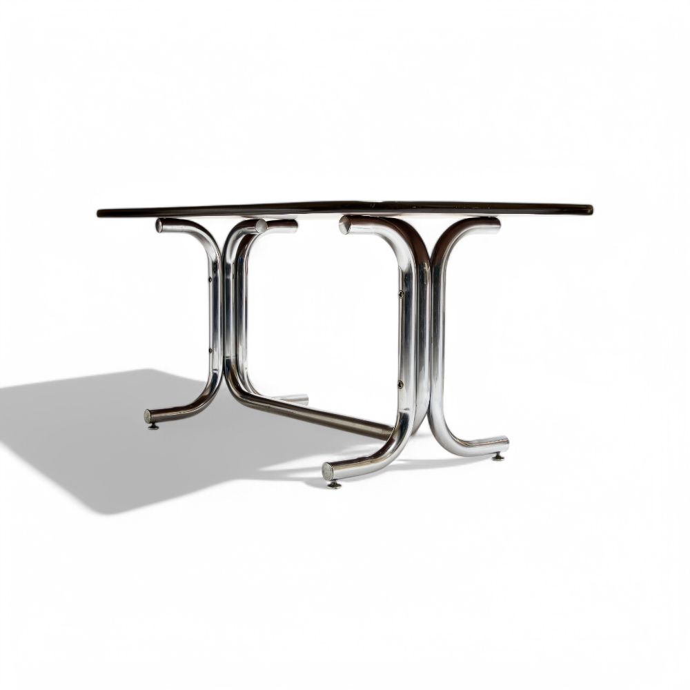 Dining Table in Chrome & Wood, Geraldo Barros, 1970s - Lot 7