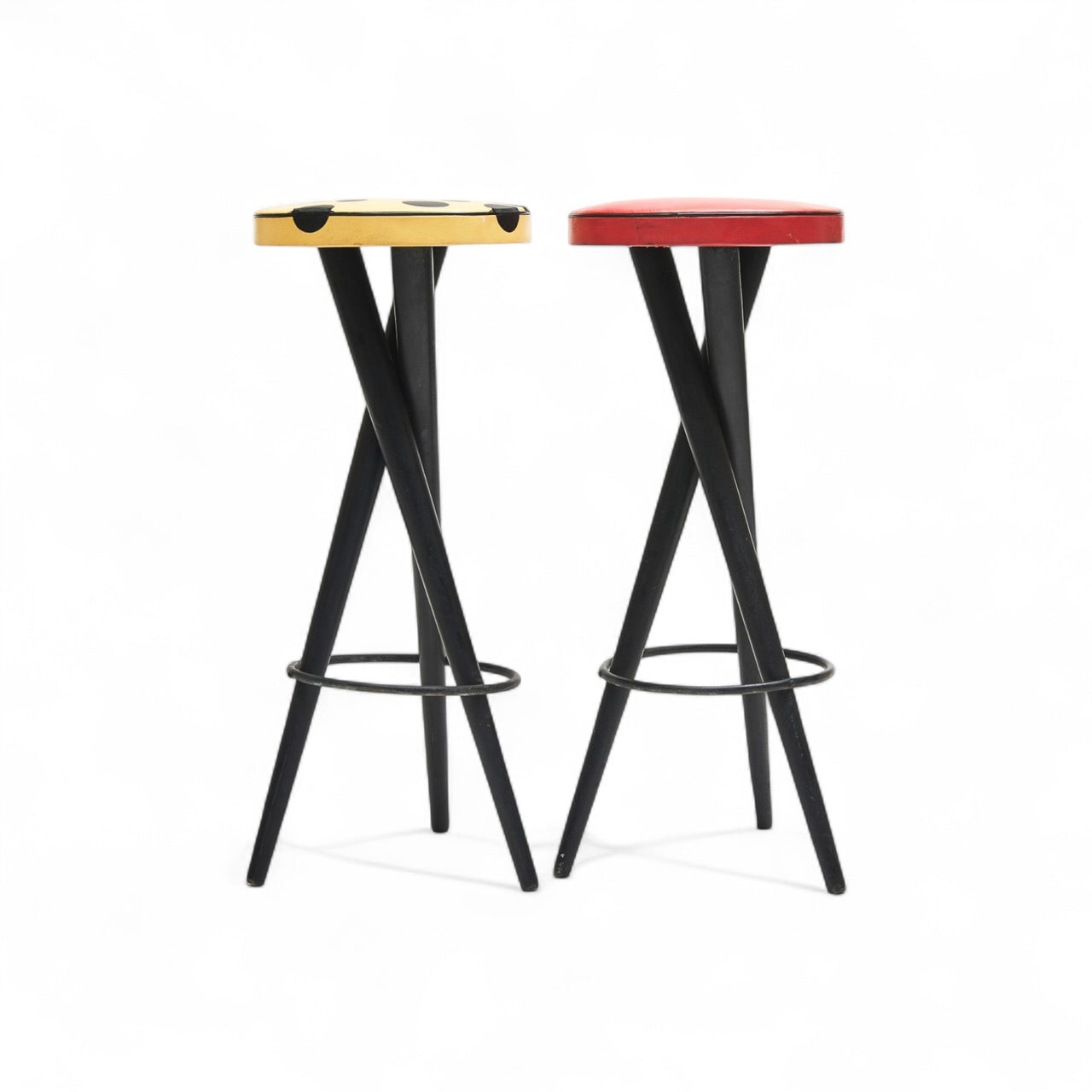Pair of Bar Stools in Hardwood & Leather, Unknown, 1950s - Lot 87A
