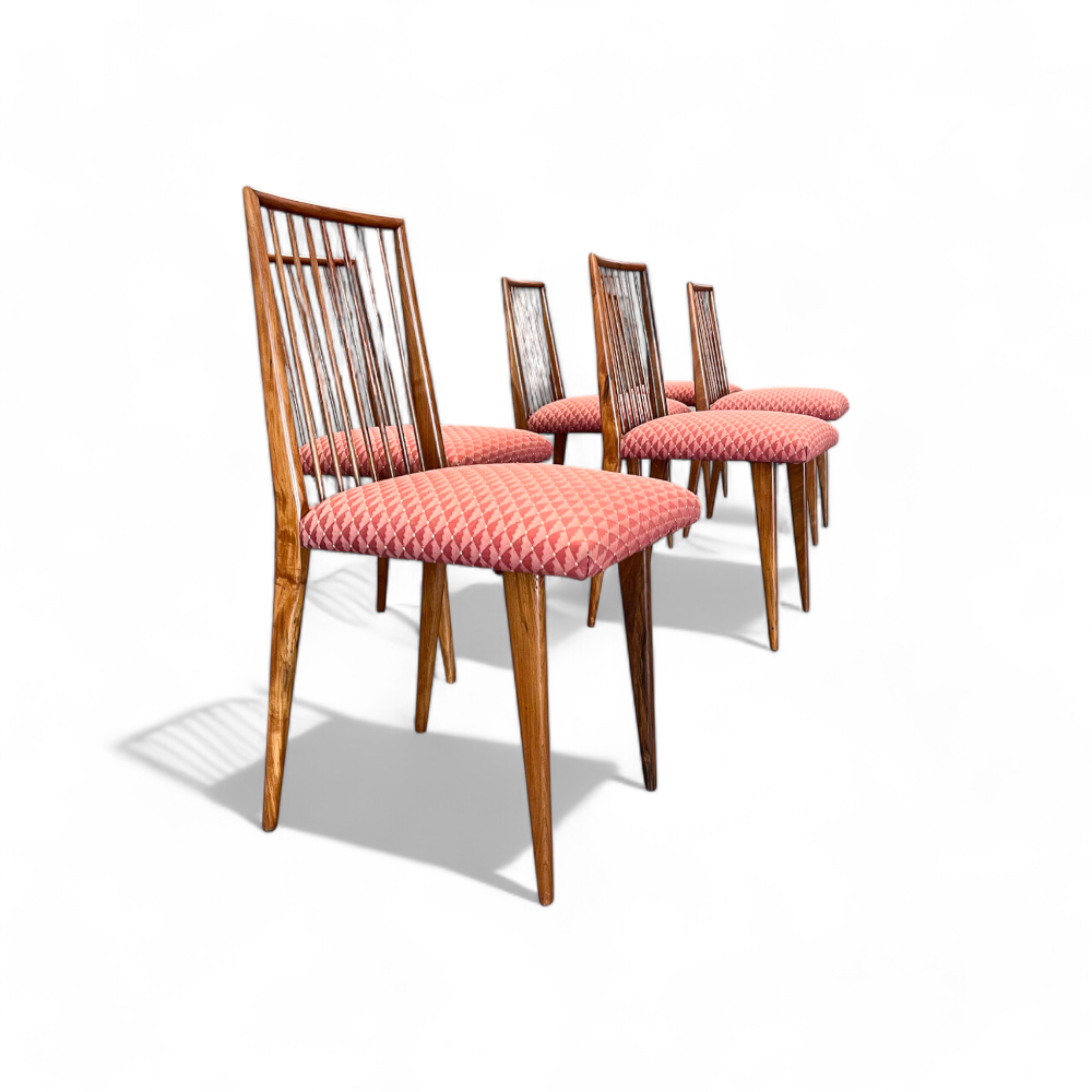 Set of 6 Chairs in Caviuna Wood & Fabric, Joaquim Tenreiro, 1950s - Lot 762