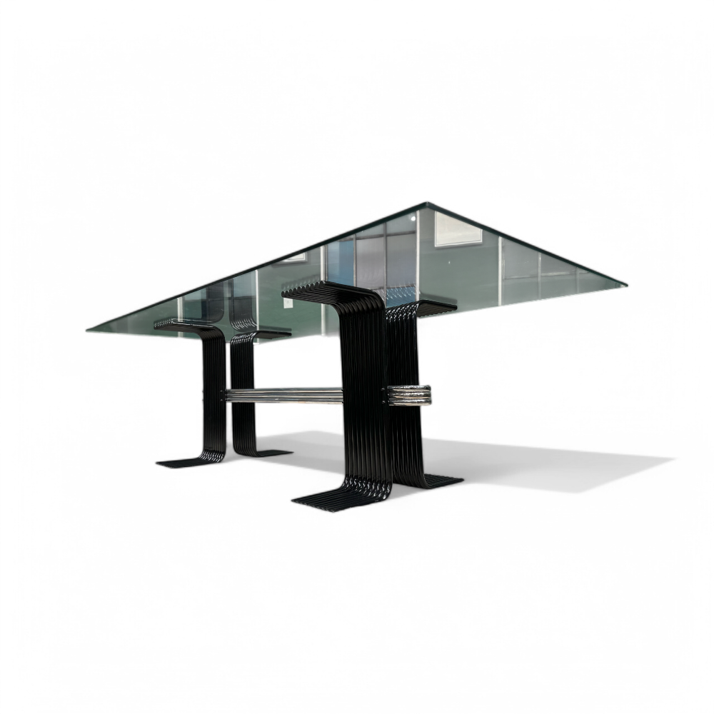 Dining Table in Iron, Chrome, & Glass, Forma, 1970s - Lot 123