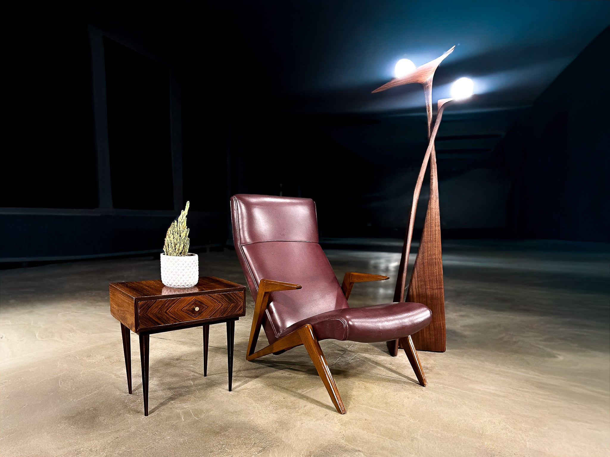 Brazilian Modern Hardwood and Leatherette Armchair, Attributed to