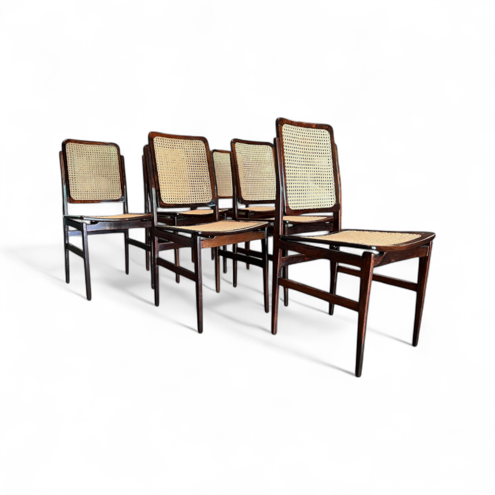 Set of 6 Chairs in Rosewood & Cane, Unknown, 1960s - Lot 577