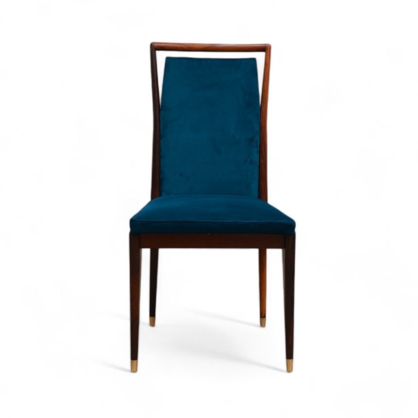 Set of 8 Dining Chairs in Hardwood and Blue Fabric by Giuseppe Scapinelli, c. 1950 - Lot 366