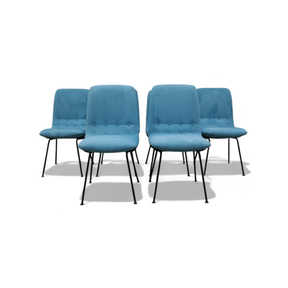 Set of 6 Dining Chairs in Metal & Fabric, Carlo Hauner, 1950s  - Lot 397