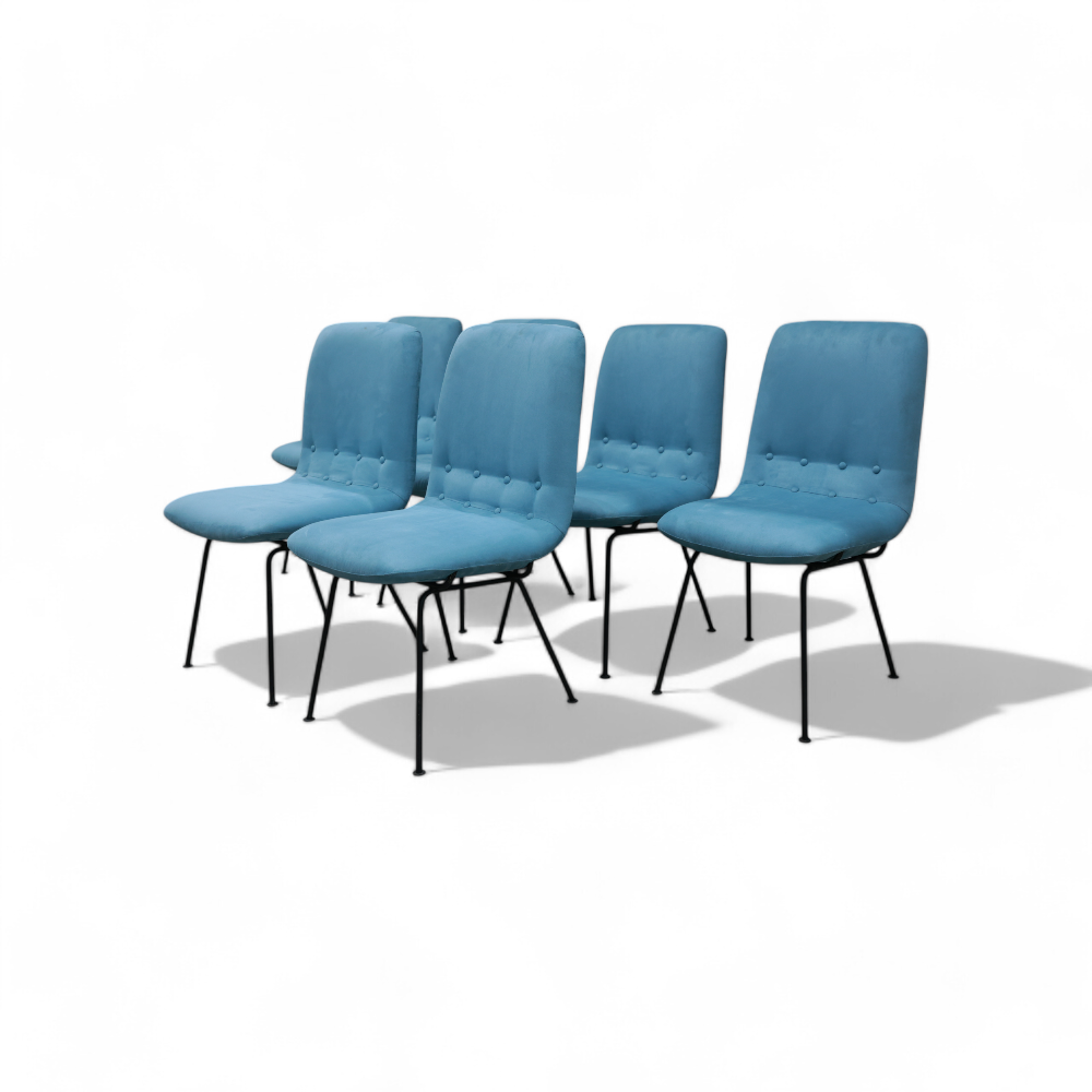 Set of 6 Dining Chairs in Metal & Fabric, Carlo Hauner, 1950s  - Lot 397