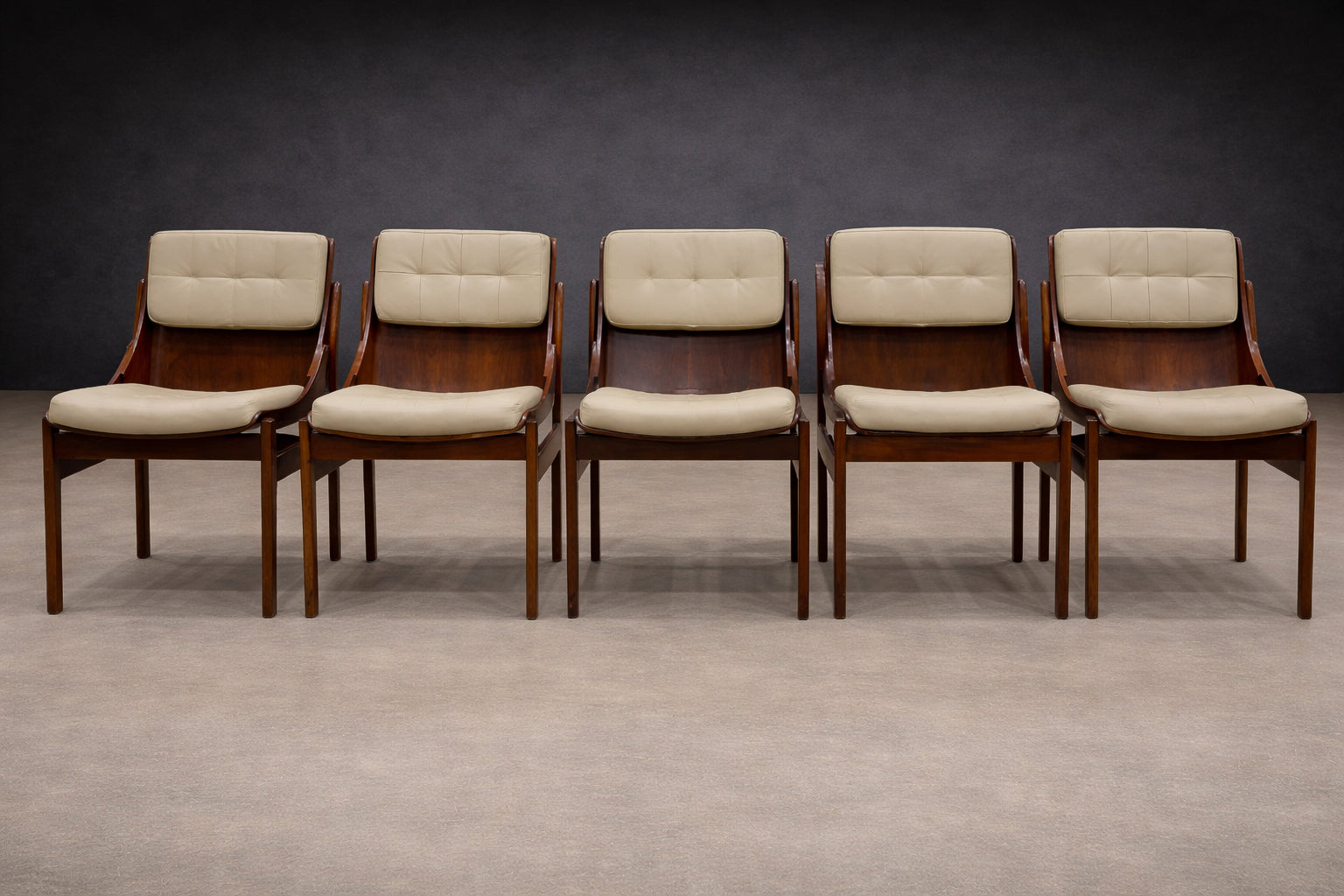 Brazilian Modern Set of Five Rosewood & Leather Dining Chairs