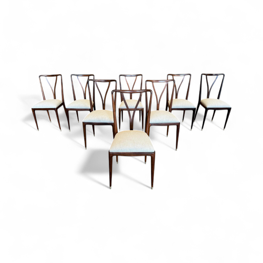 Set of 8 Dining Chairs in Rosewood & Leatherette, Giuseppe Scapinelli, 1950s - Lot 649