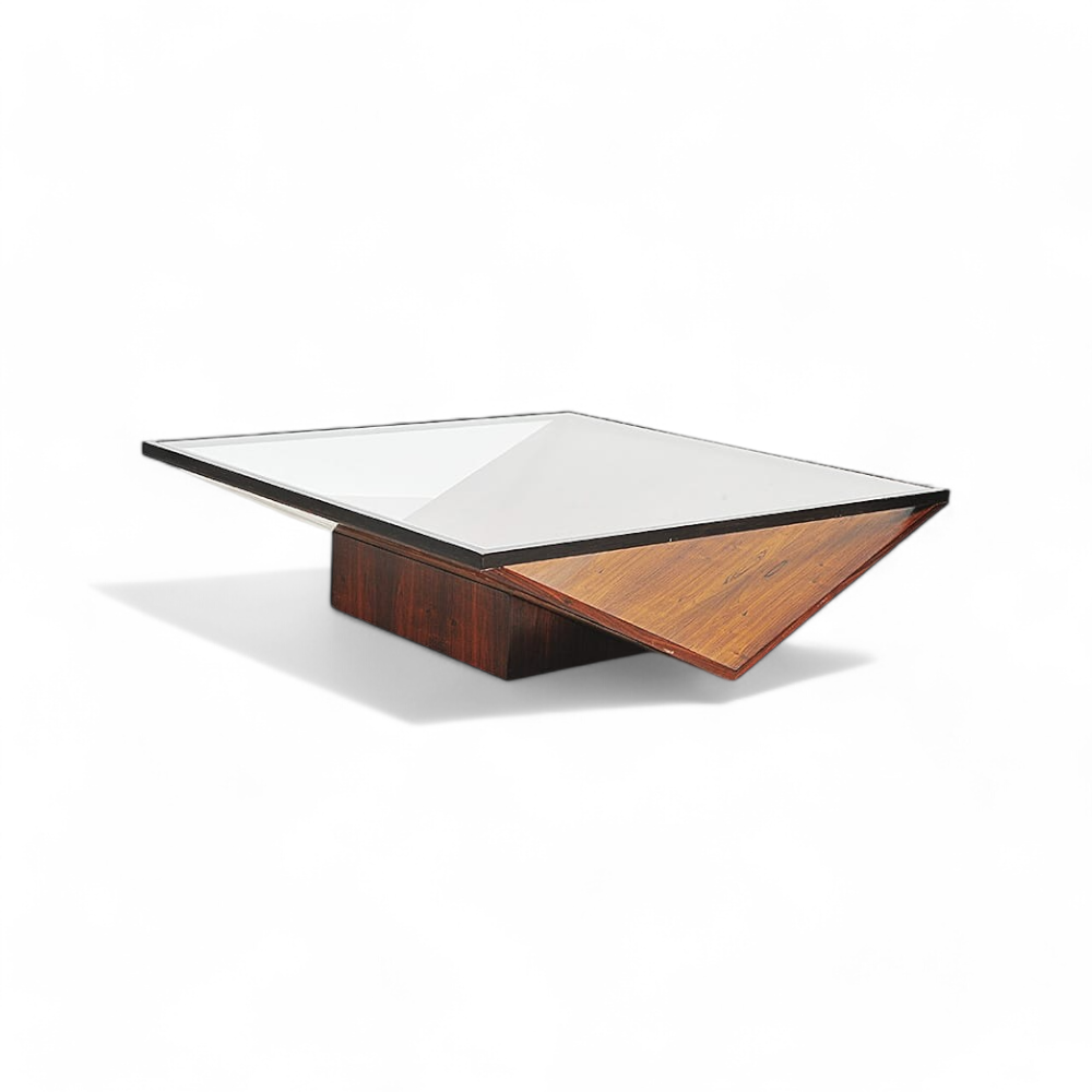 Coffee Table in Hardwood, Glass & Metal, Unknown, 1960s - Lot 746