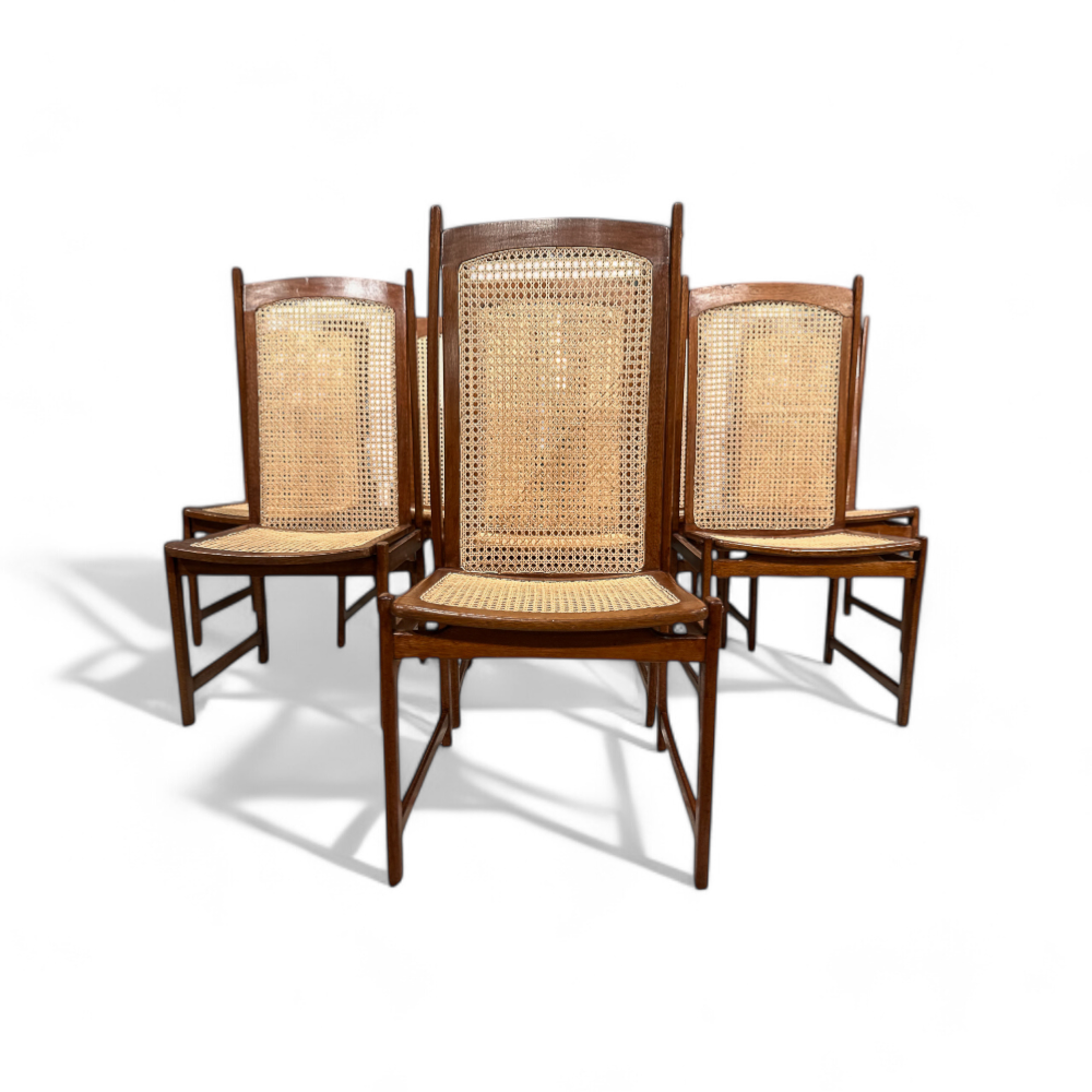 Set of 8 Dining Chairs in Hardwood & Caning, Celina Decoracoes, c. 1960s - Lot 131