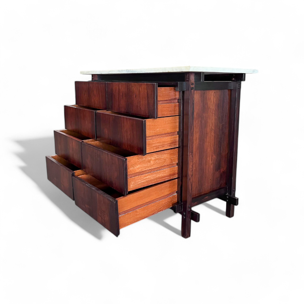 Sideboard with 8 drawers in Rosewood & Marble, Tora, 1960s - Lot 690