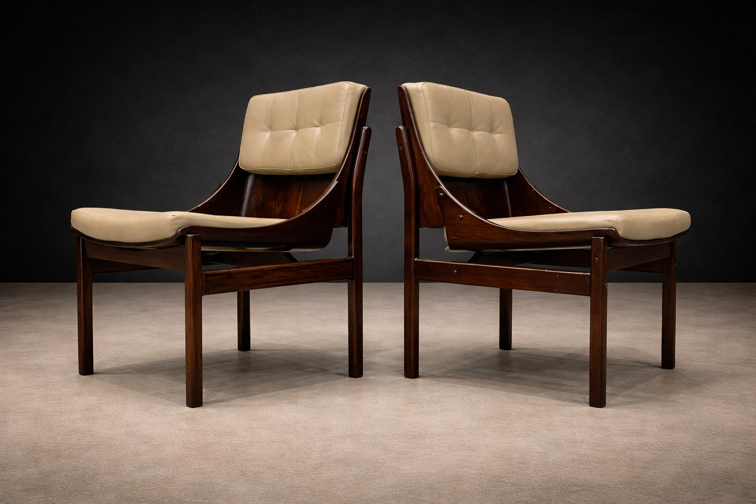 Brazilian Modern Set of Five Rosewood & Leather Dining Chairs