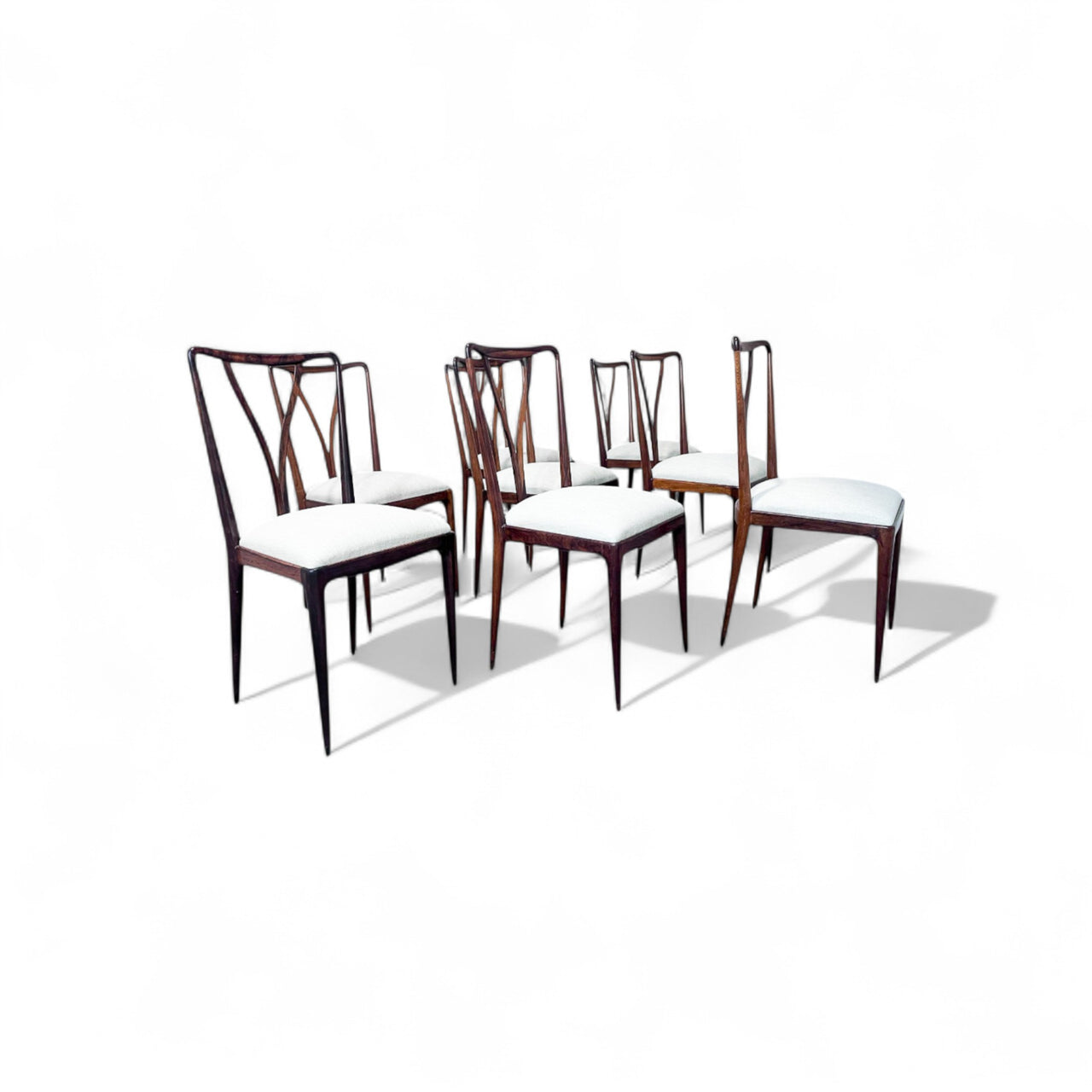 Set of 8 Dining Chairs in Rosewood & Leatherette, Giuseppe Scapinelli, 1950s - Lot 649