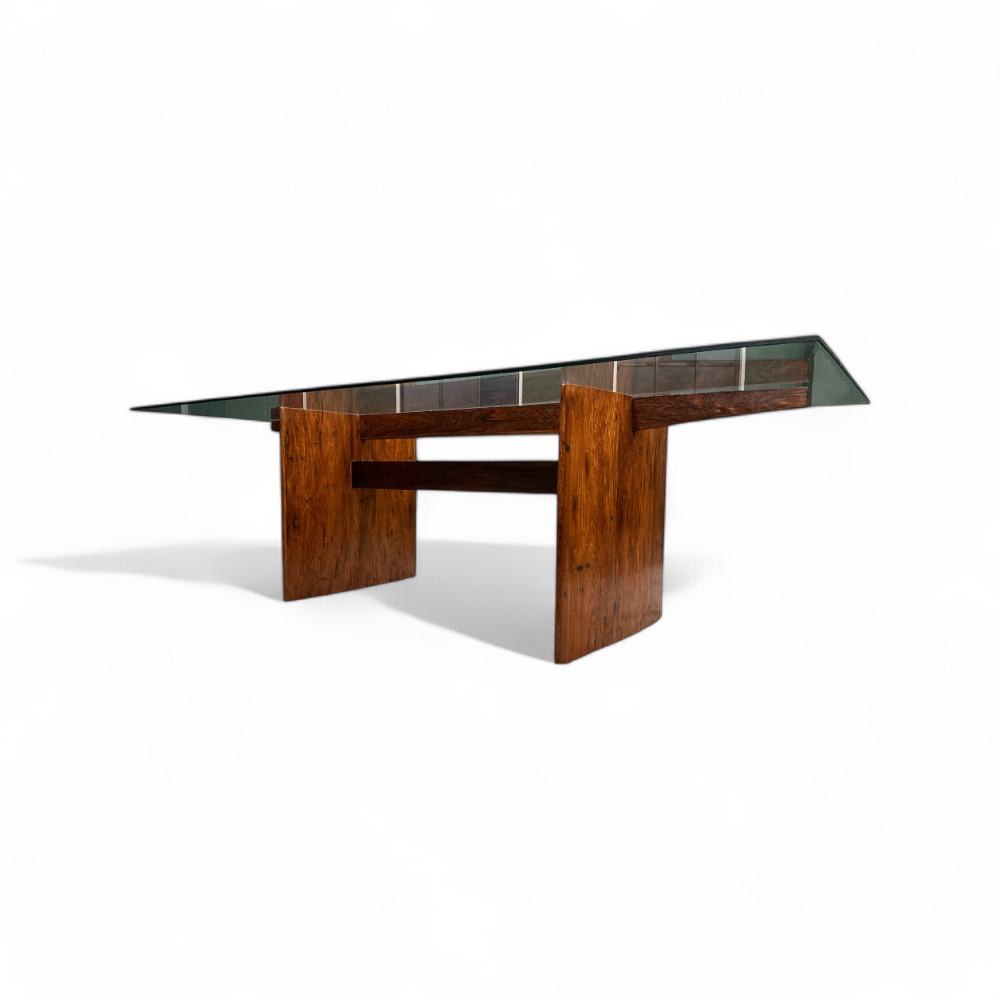 Dining Table in Rosewood Veneer & Glass, Joaquim Tenreiro, 1950s Lot 251