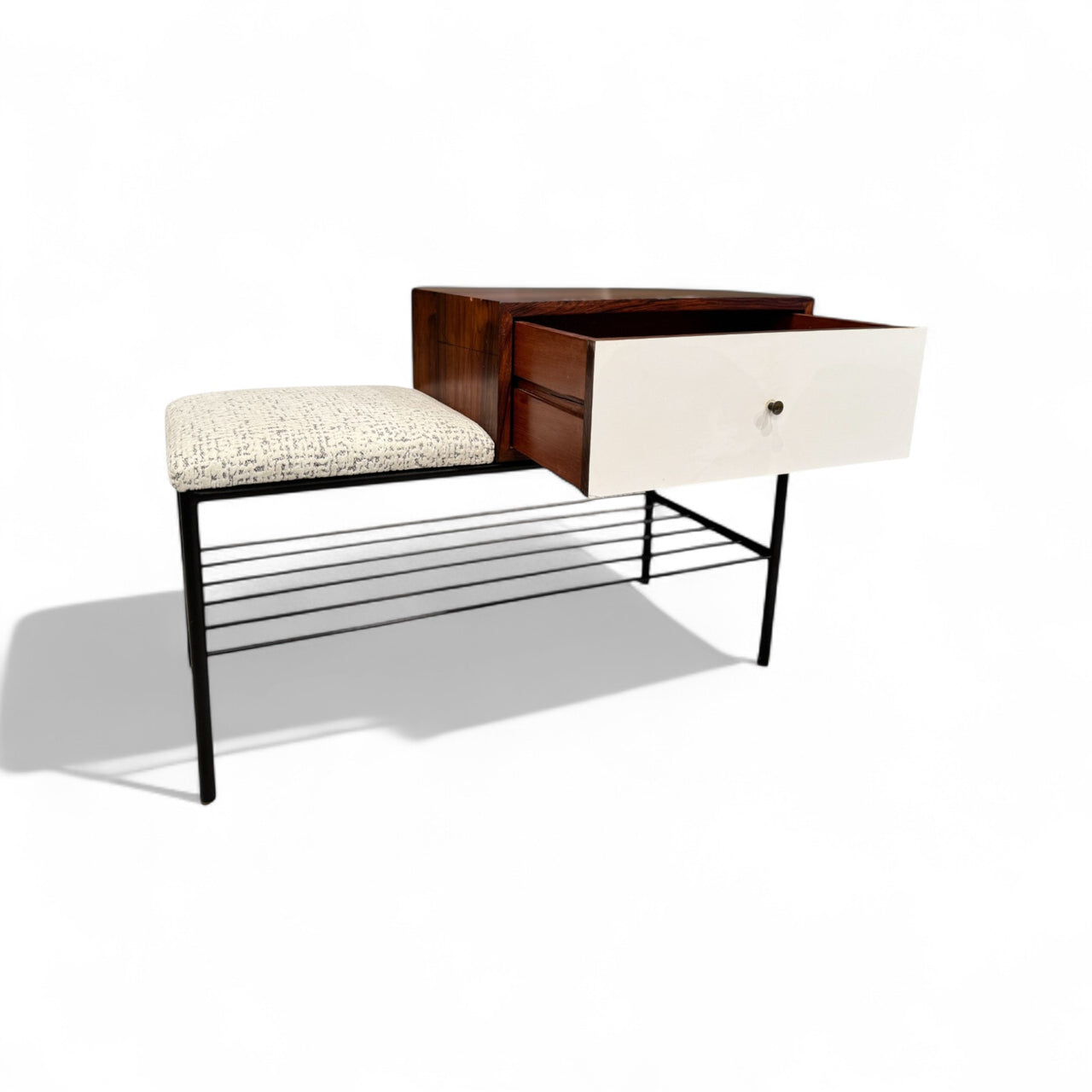 Phone Bench in Rosewood, Fabric & Metal, Geraldo de Barros, 1950s - Lot 359A