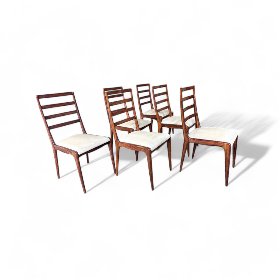 Set of 6 Dining Chairs in Caviuna Hardwood & Leather by Angelini, 1950s - Lot 562