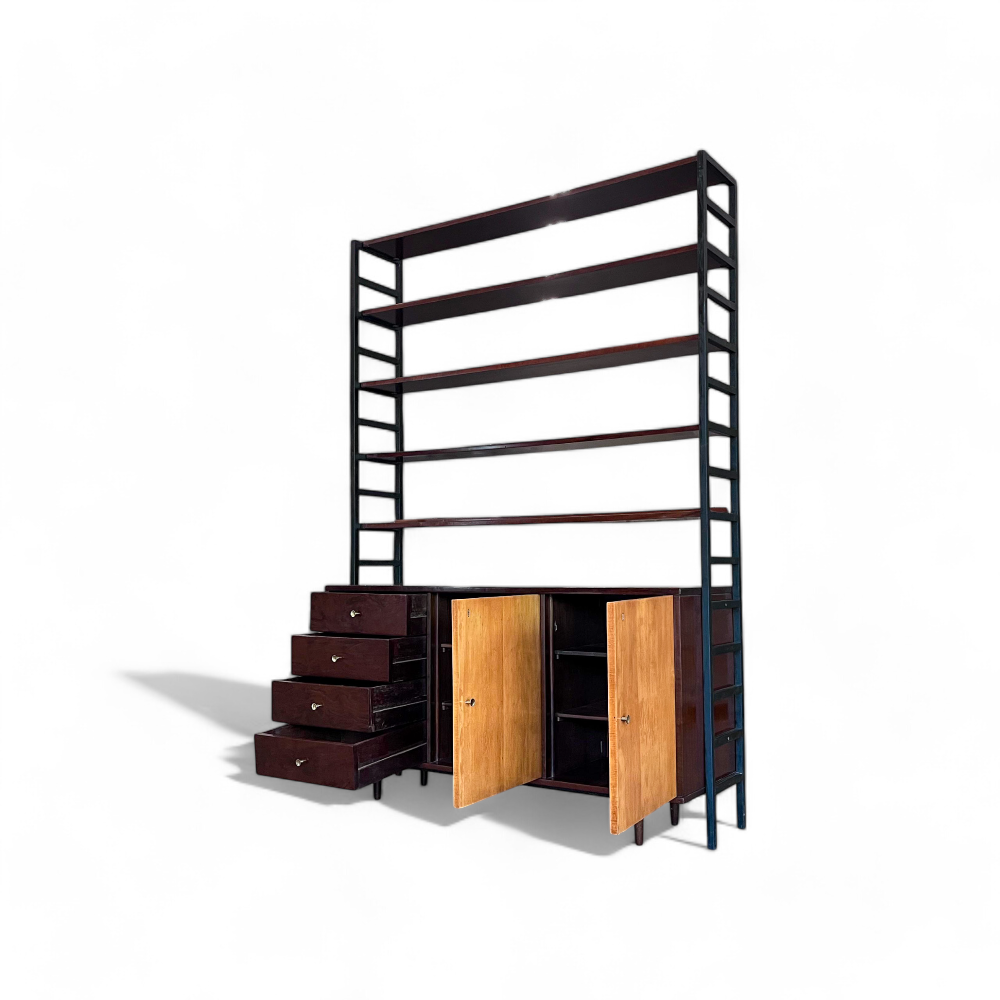 Bookshelf in Hardwood & Metal, Michel Arnault for Mobilia Contemporanea, 1960s - Lot 742